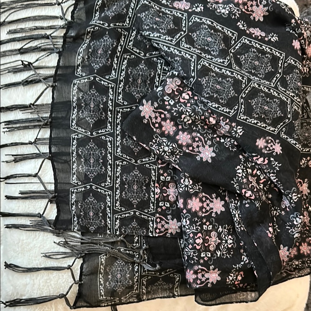 Black and Pink Floral Scarf